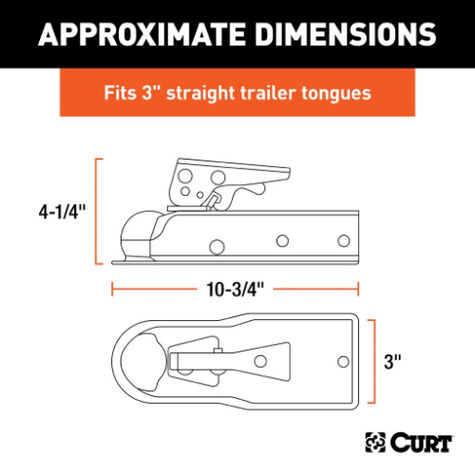 Curt 2" Straight-Tongue Coupler With Posi-Lock (3" Channel, 3,500 Lbs, Zinc) product photo