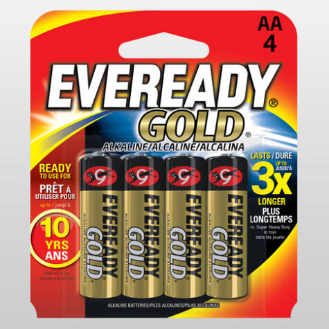 Eveready Alkaline Electronic Batteries AA Gold 4/Pack A91BP4 product photo