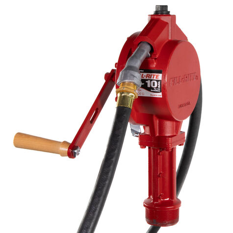 Fill-Rite FR112 Rotary Vane Hand Pump with Discharge Hose, Nozzle Spout, and Suction Pipe product photo