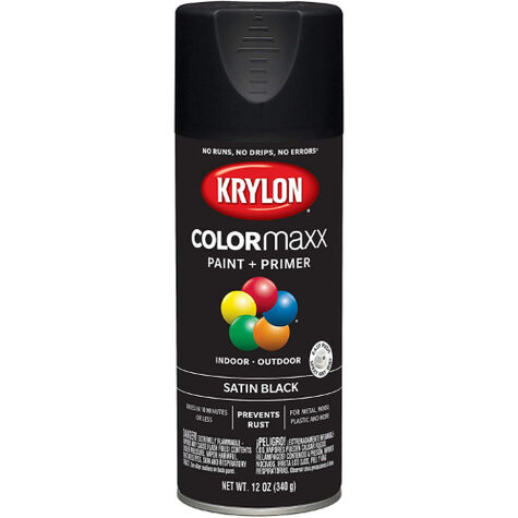 Krylon COLORMAXX Spray Paint & Primer - Satin Black - 12 oz. product photo