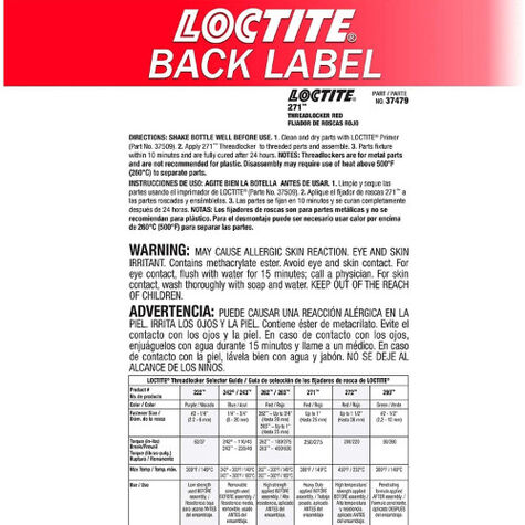 Loctite Threadlocker 271  - Heavy Duty/Red 6 ml product photo