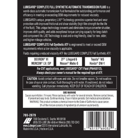 Lubegard COMPLETE Full Synthetic Automatic Transmission Fluid - 32 fl. oz. product photo