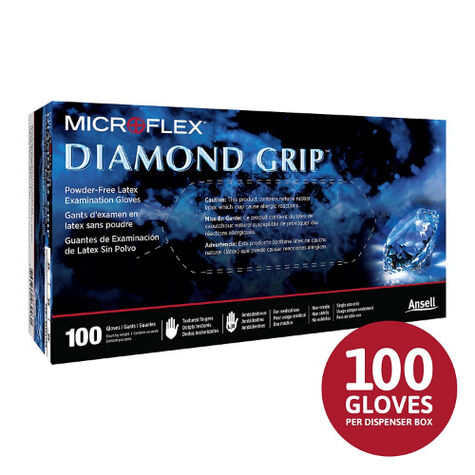 Microflex Diamond Grip Latex, Powder-Free Gloves, Medium - 100 ct product photo