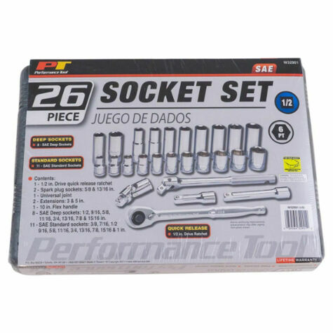 Performance Tool 26 pc. 1/2" Dr. SAE Socket Set product photo