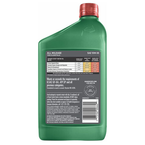 Quaker State All Mileage SAE 10W-30 Motor Oil - Quart product photo