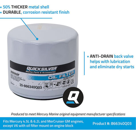 Quicksilver 866340Q03 Oil Filter, MerCruiser Sterndrive and Inboard Engines product photo