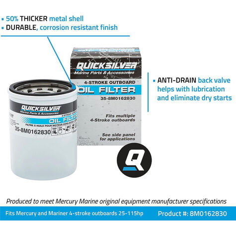 Quicksilver 8M0162830 Oil Filter for Mercury and Mariner 4-Stroke Outboards 25-115hp product photo