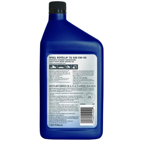 Shell Rotella T6 Full Synthetic SAE 5W-40 Diesel Engine Oil - Quart product photo