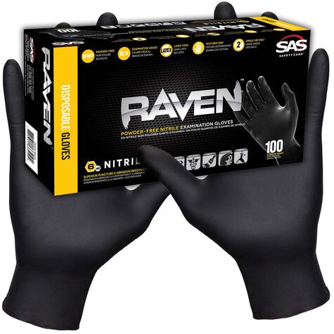 SAS Safety Raven Powder-Free Nitrile Disposable Glove, Large, 6 mil Thick, Pack of 100 product photo