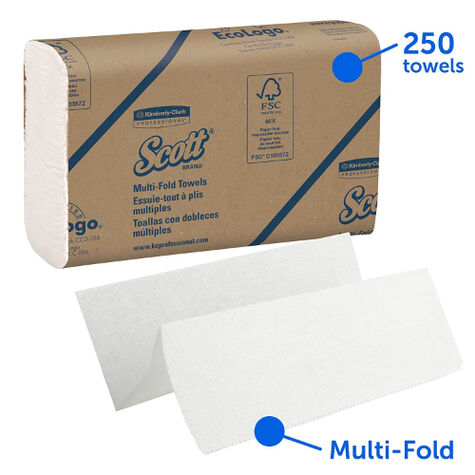 Scott Essential Multi-Fold Towels, Convenience Case, White - 250 Count product photo