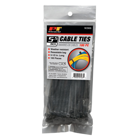 Performance Tool - 100 pc. 5-1/2in Black Cable Ties product photo